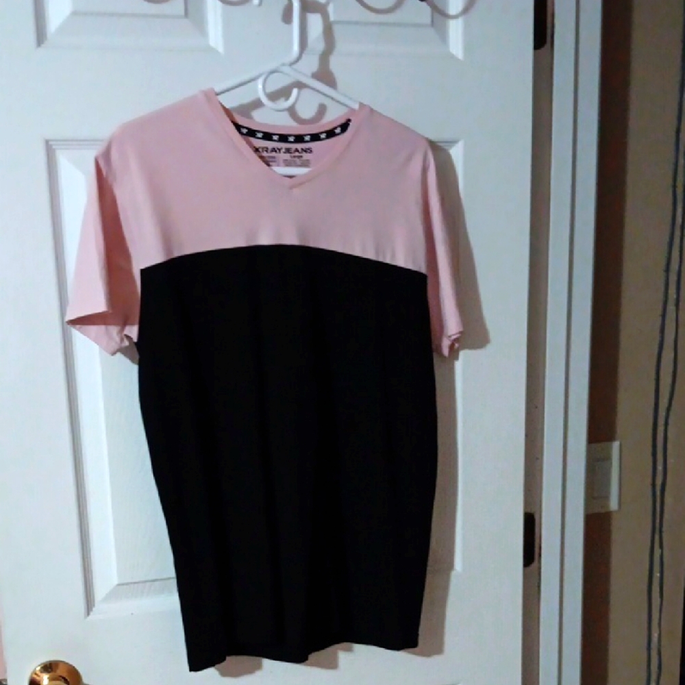 Pink and Black V-Neck Unisex T-Shirt